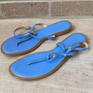 Michael Kors women’s 9.5 M light blue strap leather flip flop sandals EUC